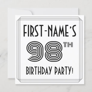 Art Deco Inspired 98th Birthday Party, Custom Name Invitation