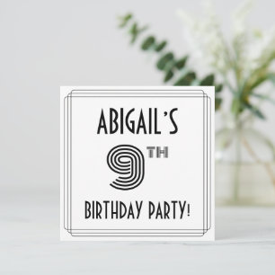 Art Deco Inspired 9th Birthday Party, Custom Name Invitation