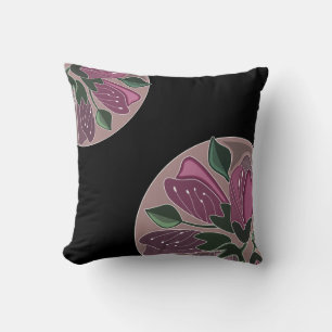 Art Deco Inspired Black and Dusty Pink Floral Cushion
