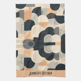Art Deco Inspired Design in Peach & Black Tea Towel
