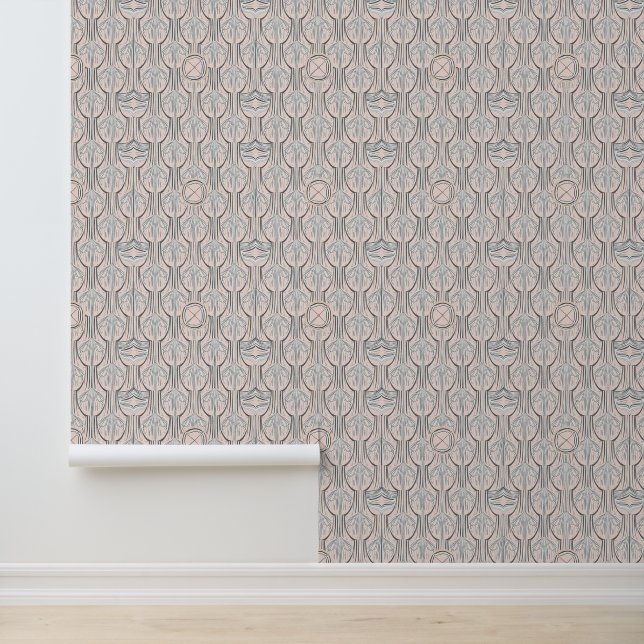 Art Deco Inspired Floral Geometric Pattern Wallpaper (Application)
