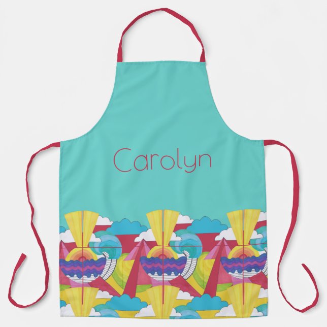 Art Deco inspired, on turquoise, your name Apron (Front)
