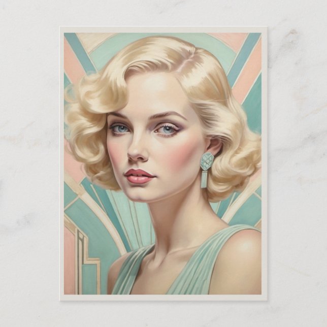 Art Deco Inspired Retro Woman Elegant Lady Picture Postcard (Front)