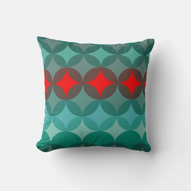 art deco inspired teal & red abstract cushion (Front)