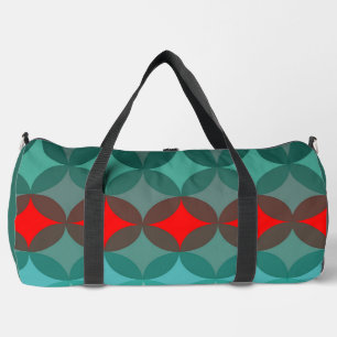 art deco inspired teal & red abstract duffle bag