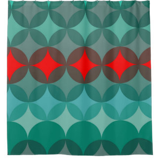 art deco inspired teal & red abstract shower curtain