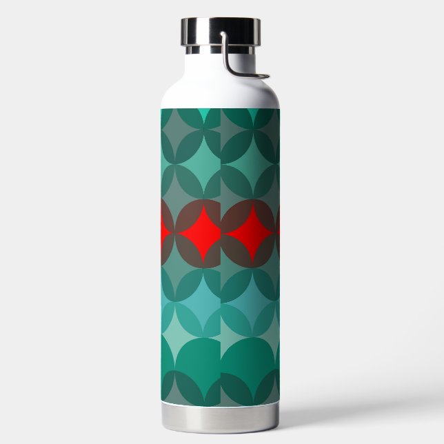 art deco inspired teal & red abstract water bottle (Left)