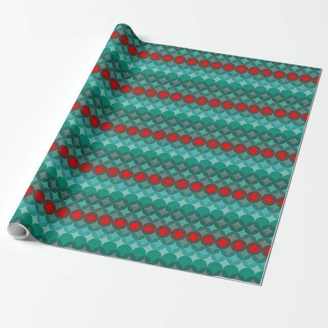 art deco inspired teal & red abstract wrapping paper (Unrolled)