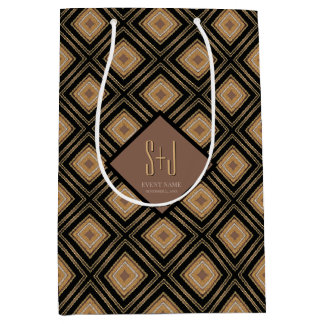 Art Deco Inspo Gold Brown Black Geometric Pattern Medium Gift Bag
