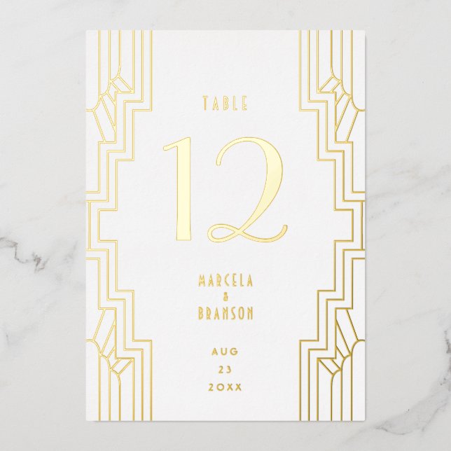 Art Deco Ironwork Gold Wedding Table Number (Front)