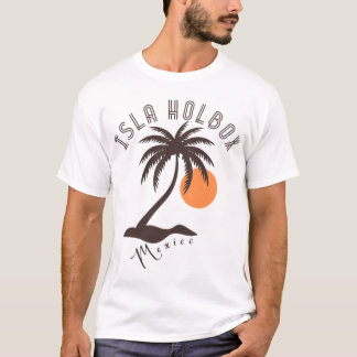 Art Deco Isla Holbox Mexico - Brown - Retro Beach T-Shirt