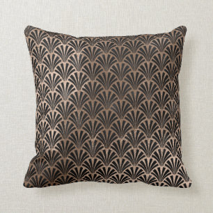 Art Deco Ivory Beige Black Gold Seashells Scale Cushion