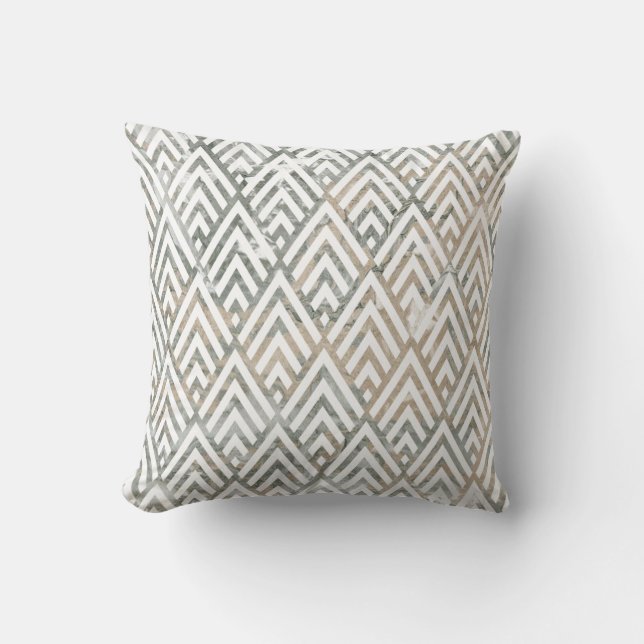 Art Deco Ivory Grey Silver White Geometry Marble Cushion (Front)