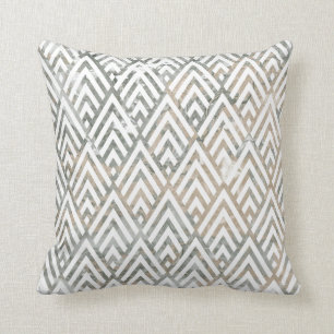 Art Deco Ivory Grey Silver White Geometry Marble Cushion