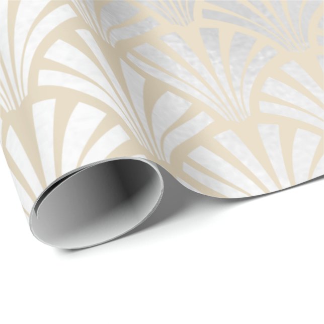 Art Deco Ivory Silver Grey Scales Seashell Elegant Wrapping Paper (Roll Corner)