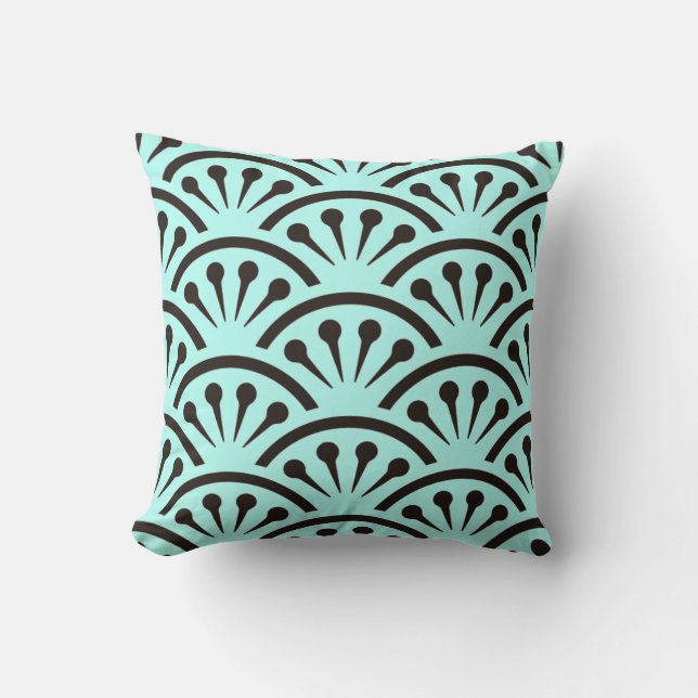 Art Deco Japan (Aqua + Black) Cushion (Front)