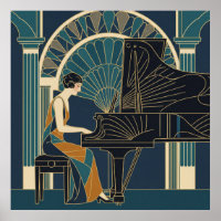 Art Deco Jazz Trio Poster | Saxophone Trumpet Sing