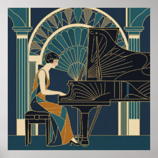 Art Deco Jazz Trio Poster | Saxophone Trumpet Sing