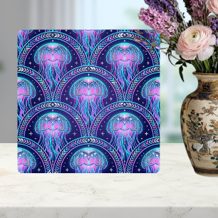 Art Deco Jellyfish Purple Pink Teal Geometric  Ceramic Tile