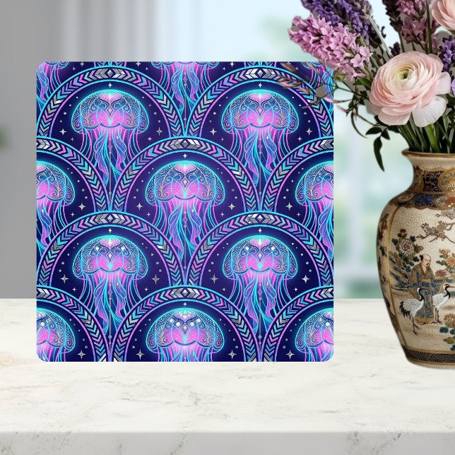 Art Deco Jellyfish Purple Pink Teal Geometric  Ceramic Tile (Creator Uploaded)