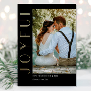Art Deco Joyful Black Gold simple modern Christmas Foil Holiday Card