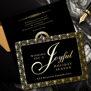 Art Deco Joyful Business Gold Foil Holiday Card