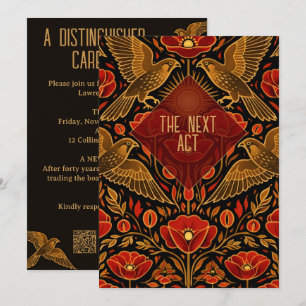 Art Deco Kestrels & Poppies Retirement Dinner Invitation