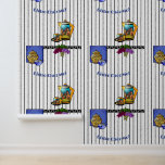 Art Deco Kitchen Bistro Personalised Wallpaper<br><div class="desc">Transform your Kitchen, Coffee Shop or Bakery with this distinctive original wallpaper design featuring an eclectic, colourful mix of a Clarisse Cliff inspired whimsical ceramic Coffee Pot, Cup and Saucer combined w/a traditional Chinoiserie Cookie Jar and other Art Deco Accents all set against a black and white vertical striped background...</div>