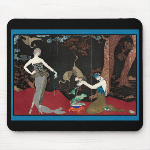 Art Deco Lady and Storks Mouse Pad