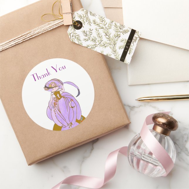 ART DECO LADY CLASSIC ROUND STICKER (Gifting)