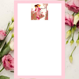 Art Deco Lady in the Rose Garden Stationary Stationery