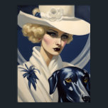 Art Deco Lady in White with Black Dog, Gatsby Era  Poster<br><div class="desc">This is an original Art Deco design created by Celtic Brother Designs.</div>