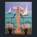 ART DECO LADY ON A BALCONY POSTER<br><div class="desc">Original acrylic painting of an Art Deco lady looking out from a balcony at the sailboats. She is dressed very elegantly with a big picture hat and fashionable dress. A lovely and decorative painting that would fit in beautifully with modern decor.  A great gift item as well.</div>