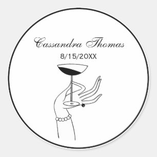 Art Deco Lady’s Hand Holding Champagne Glass Classic Round Sticker