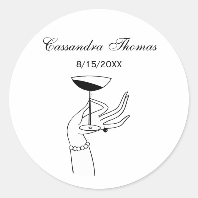 Art Deco Lady’s Hand Holding Champagne Glass Classic Round Sticker (Front)