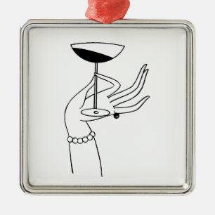 Art Deco Lady’s Hand Holding Champagne Glass Metal Ornament