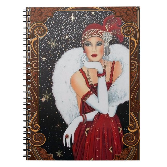 Art Deco Lady Vintage Fur Spiral Photo Notebook (Front)