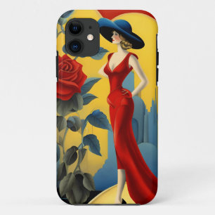 Art Deco, Lady with Blue Hat, Gatsby Style,  iPhone 11 Case