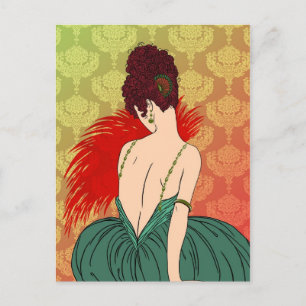 Art Deco Lady with Damask - BIANCA: Christmas Past Holiday Postcard