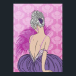 Art Deco Lady with Damask - BIANCA: Parisian Plum Poster<br><div class="desc">Our beautiful Bianca is dressed in a full skirt and her top has straps consisting of strands of jewels. She holds a fan of feathers and is seated against a backdrop of rich damask. Bianca's hair is a mass of curls in a fabulous updo, held in place with a fan-shaped...</div>