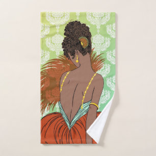 Art Deco Lady with Damask - BIANCA: Vintage Summer Hand Towel