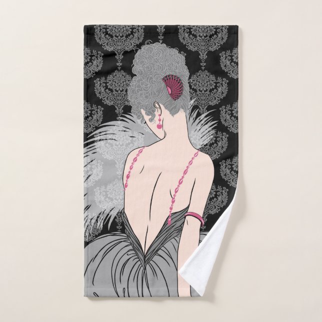 Art Deco Lady with Damask - BIANCA: Winter Greys Hand Towel (Hand Towel)