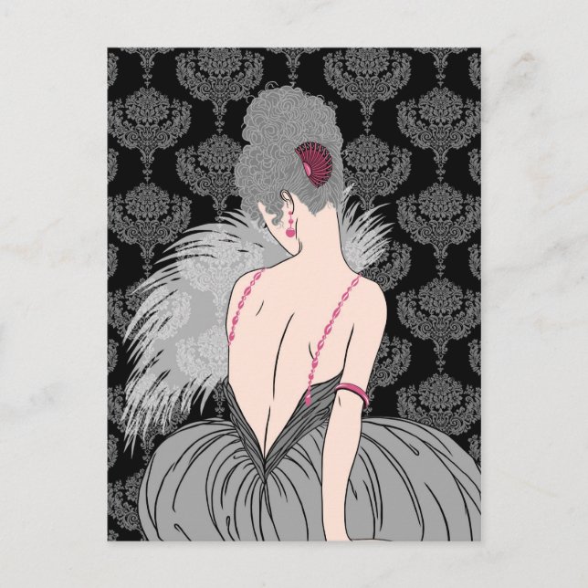 Art Deco Lady with Damask - BIANCA: Winter Greys Postcard (Front)