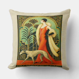 Art Deco Lady with Dog Cushion
