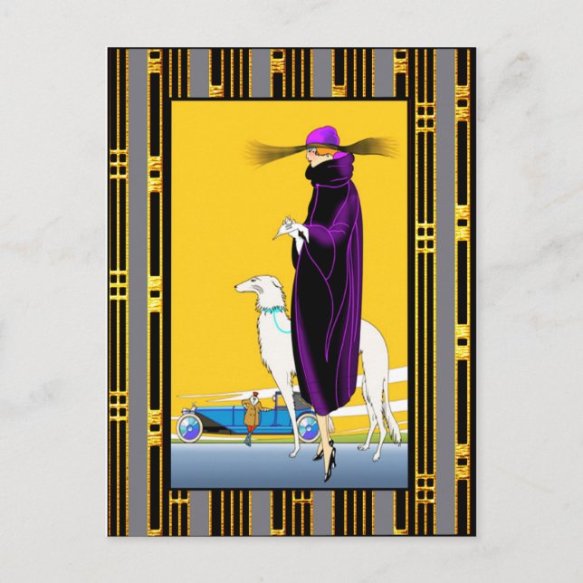 Art Deco Lady with Dog Postcard (Front)