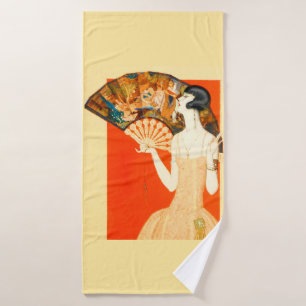 art deco lady with fan bath towel set