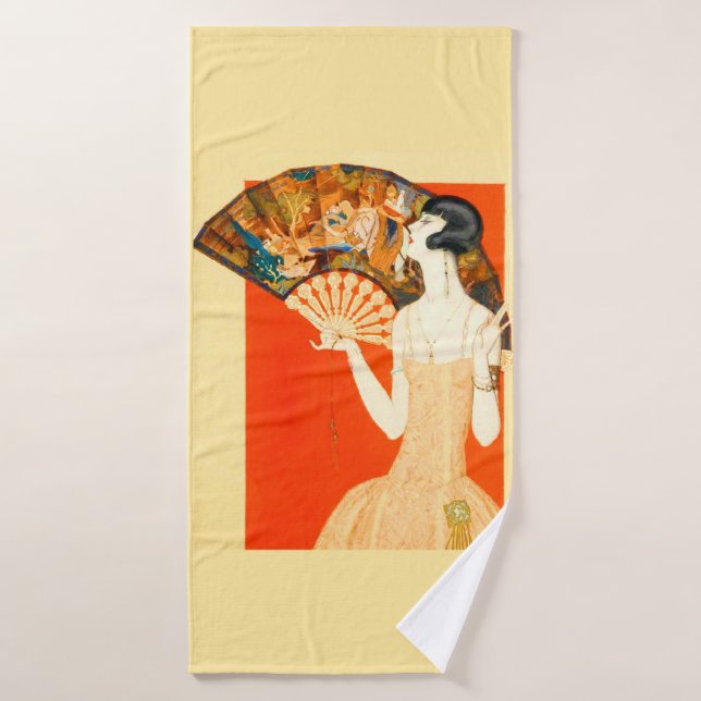 art deco lady with fan bath towel set (Bath Towel)
