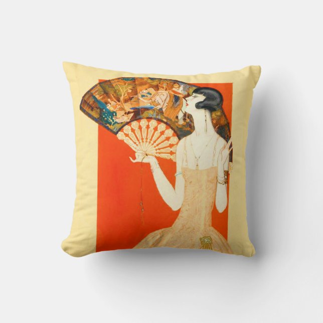 art deco lady with fan cushion (Front)