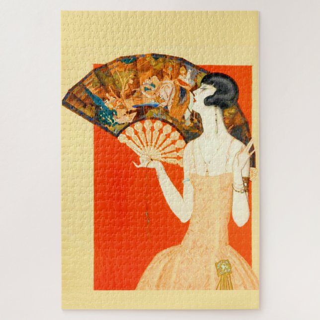 art deco lady with fan jigsaw puzzle (Vertical)