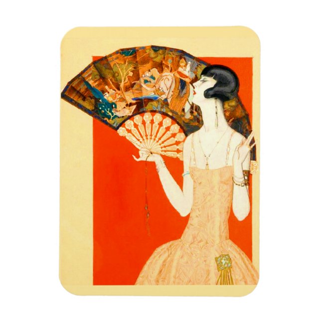 art deco lady with fan magnet (Vertical)